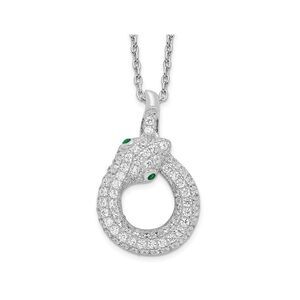 Sterling Silver Snake Pendant with Green and White Synthetic Cubic Zirconias